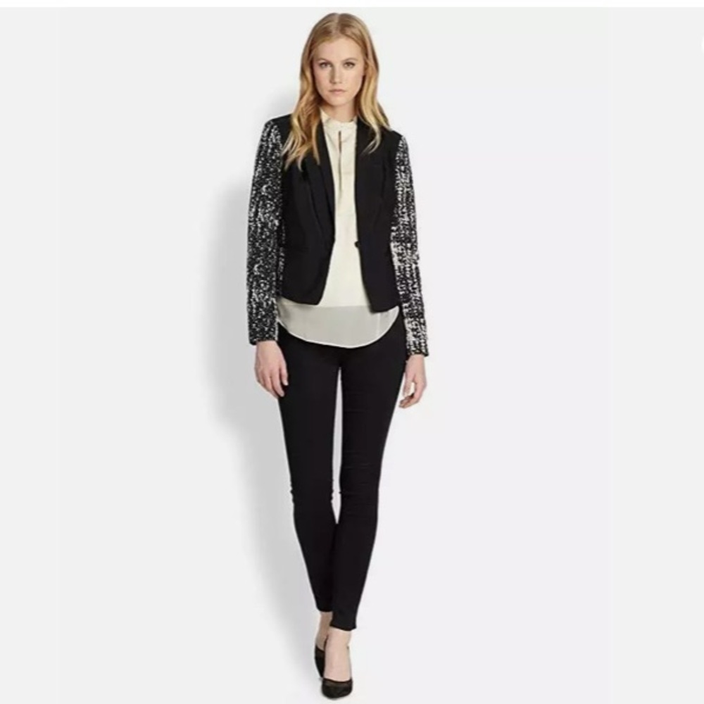 Diane Von Furstenberg Black Olena Combo Blazer Size 2 Msrp: $465.00
